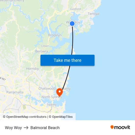 Woy Woy to Balmoral Beach map