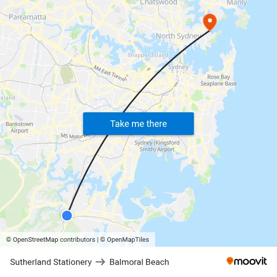 Sutherland Stationery to Balmoral Beach map