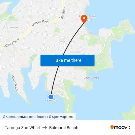 Taronga Zoo Wharf to Balmoral Beach map