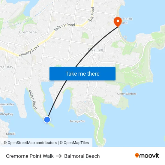 Cremorne Point Walk to Balmoral Beach map