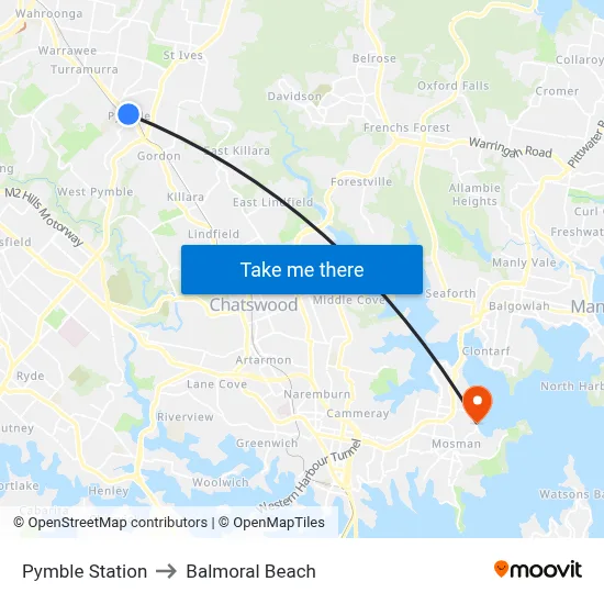 Pymble Station to Balmoral Beach map