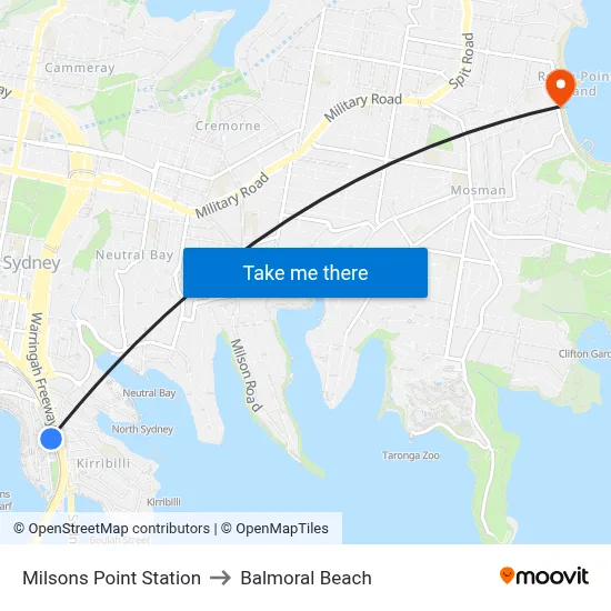 Milsons Point Station to Balmoral Beach map