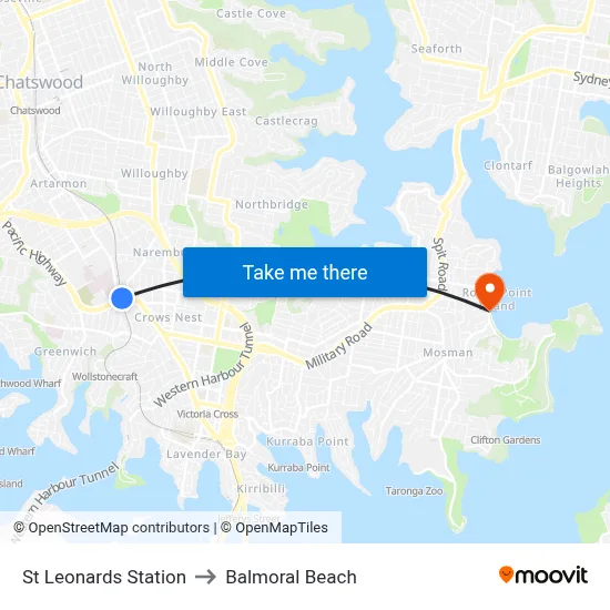St Leonards Station to Balmoral Beach map