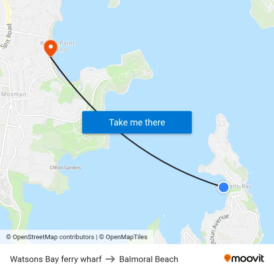 Watsons Bay ferry wharf to Balmoral Beach map