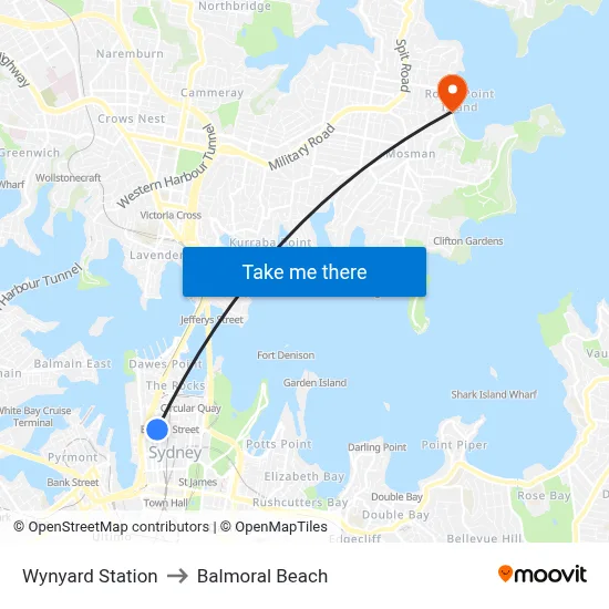 Wynyard Station to Balmoral Beach map