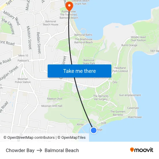 Chowder Bay to Balmoral Beach map