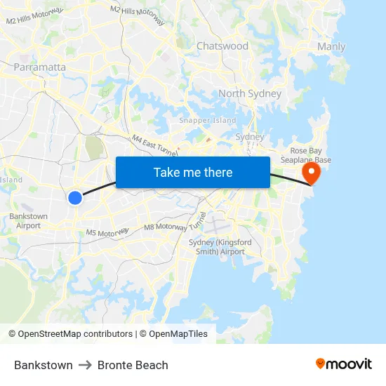 Bankstown to Bronte Beach map