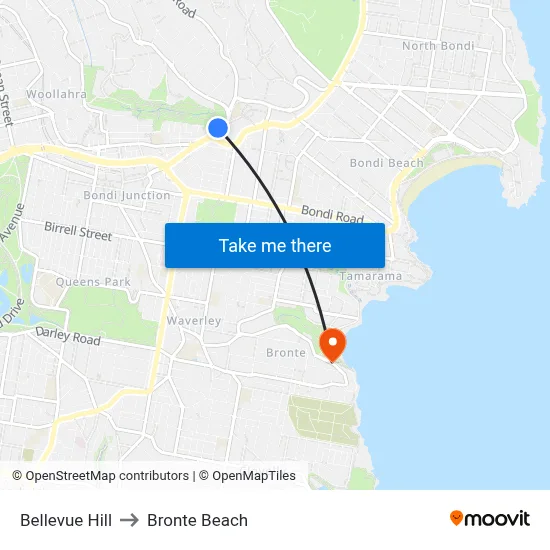Bellevue Hill to Bronte Beach map