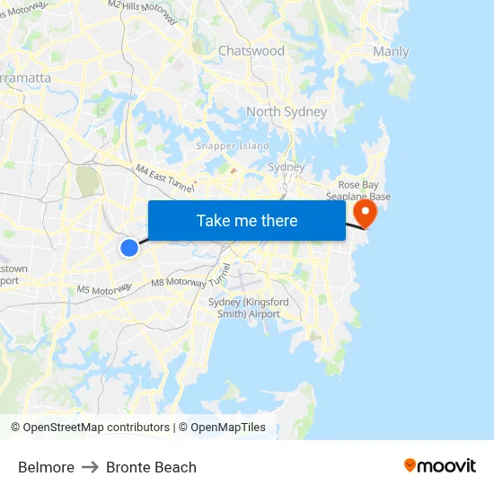 Belmore to Bronte Beach map