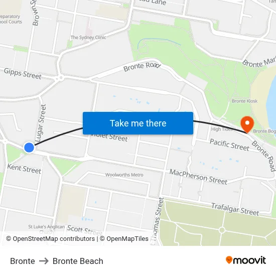 Bronte to Bronte Beach map