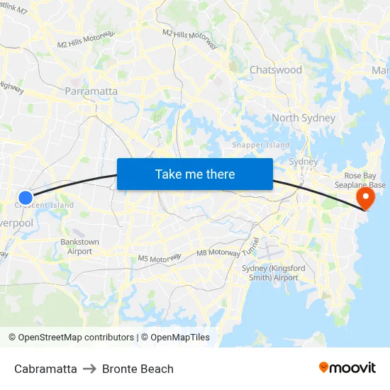 Cabramatta to Bronte Beach map