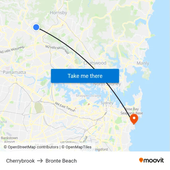 Cherrybrook to Bronte Beach map