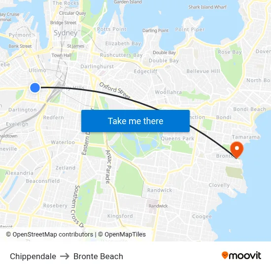 Chippendale to Bronte Beach map