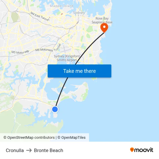 Cronulla to Bronte Beach map