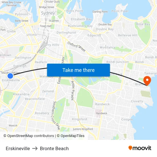 Erskineville to Bronte Beach map
