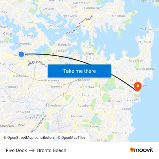 Five Dock to Bronte Beach map