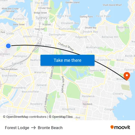 Forest Lodge to Bronte Beach map