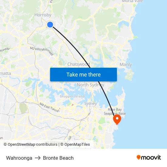 Wahroonga to Bronte Beach map