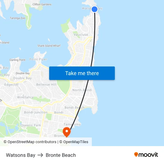Watsons Bay to Bronte Beach map