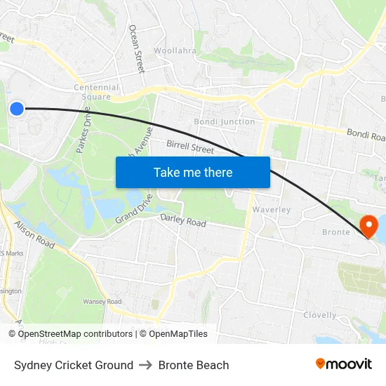 Sydney Cricket Ground to Bronte Beach map