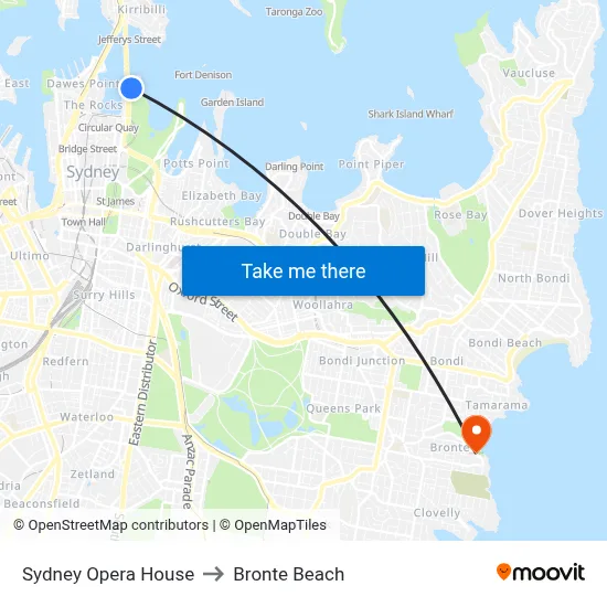 Sydney Opera House to Bronte Beach map
