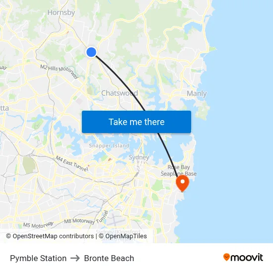 Pymble Station to Bronte Beach map