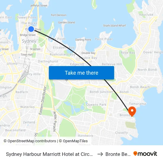 Sydney Harbour Marriott Hotel at Circular Quay to Bronte Beach map