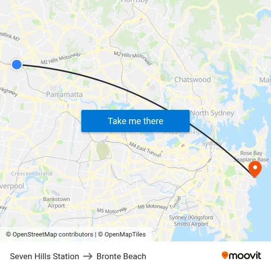 Seven Hills Station to Bronte Beach map