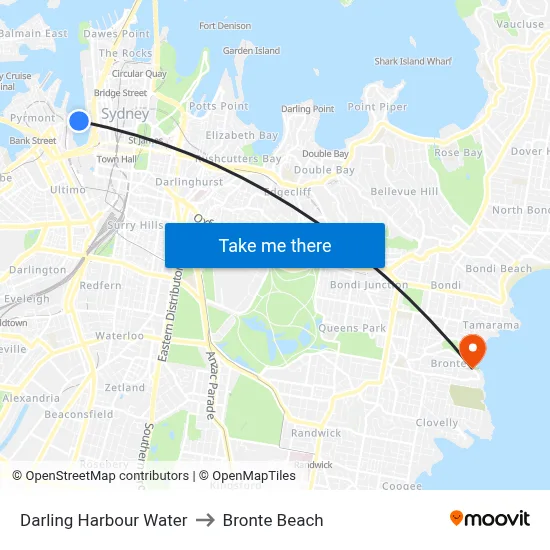 Darling Harbour Water to Bronte Beach map