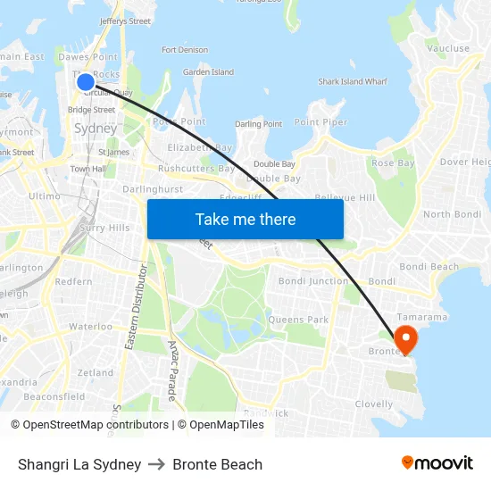 Shangri La Sydney to Bronte Beach map