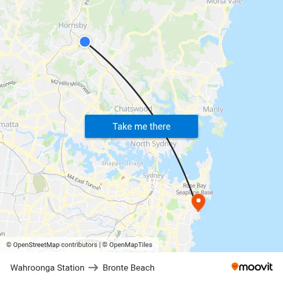Wahroonga Station to Bronte Beach map