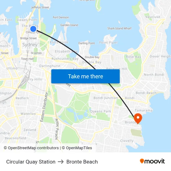 Circular Quay Station to Bronte Beach map
