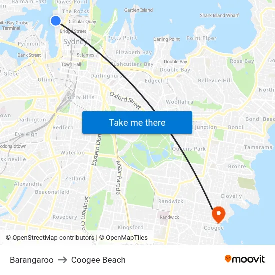 Barangaroo to Coogee Beach map