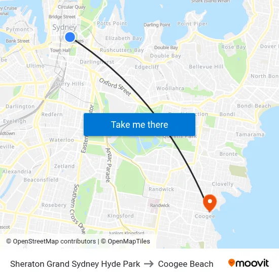 Sheraton Grand Sydney Hyde Park to Coogee Beach map