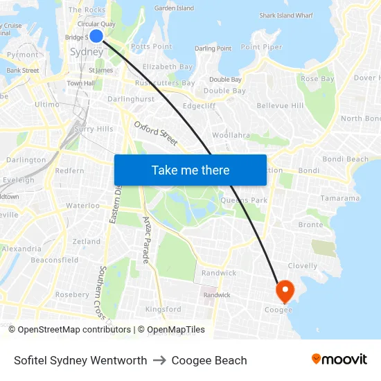 Sofitel Sydney Wentworth to Coogee Beach map