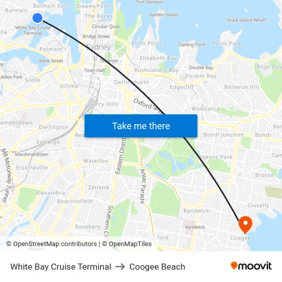 White Bay Cruise Terminal to Coogee Beach map
