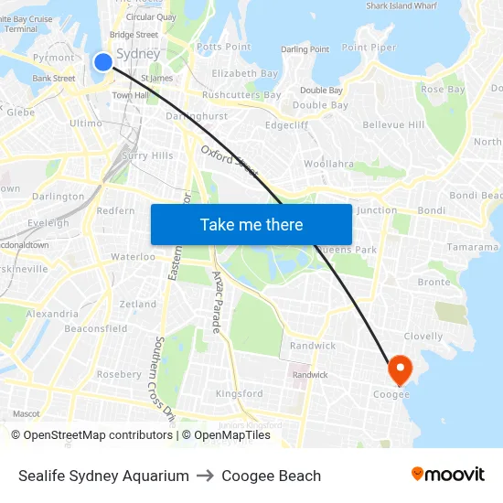 Sealife Sydney Aquarium to Coogee Beach map