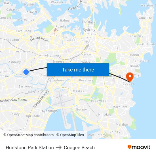 Hurlstone Park Station to Coogee Beach map
