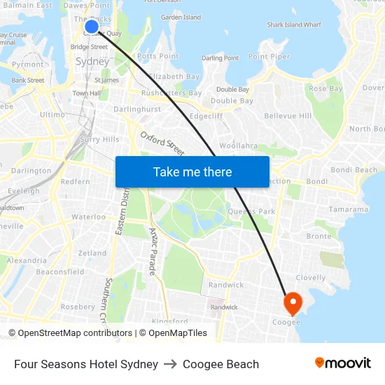 Four Seasons Hotel Sydney to Coogee Beach map