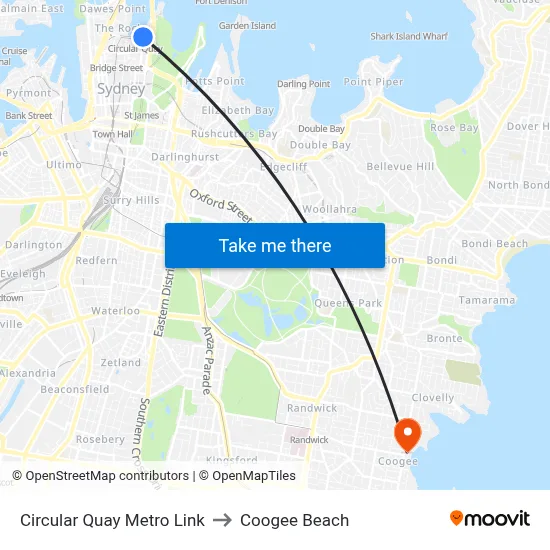 Circular Quay Metro Link to Coogee Beach map