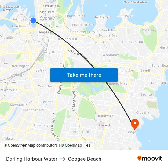 Darling Harbour Water to Coogee Beach map