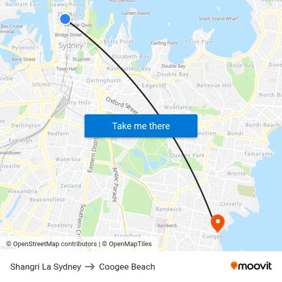 Shangri La Sydney to Coogee Beach map