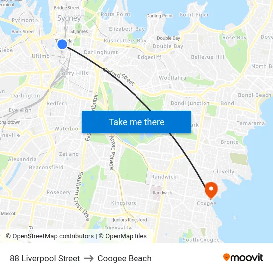 88 Liverpool Street to Coogee Beach map