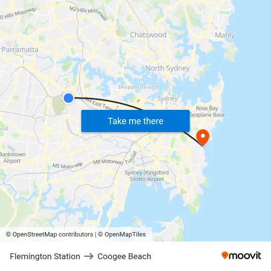 Flemington Station to Coogee Beach map