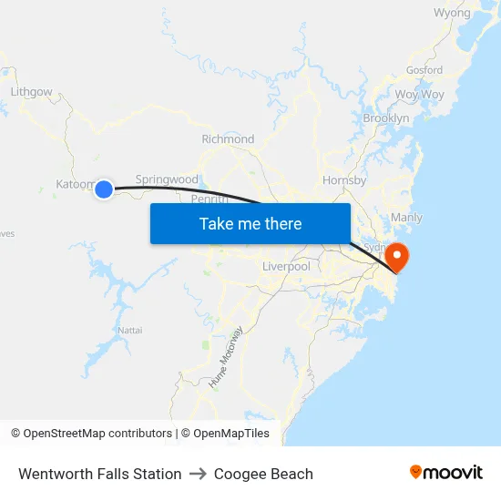 Wentworth Falls Station to Coogee Beach map