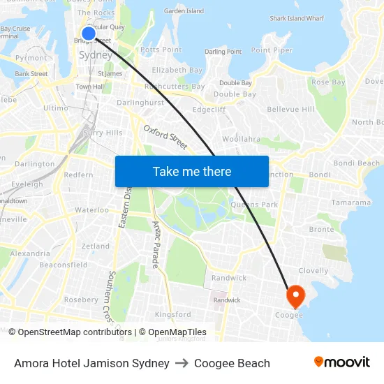 Amora Hotel Jamison Sydney to Coogee Beach map