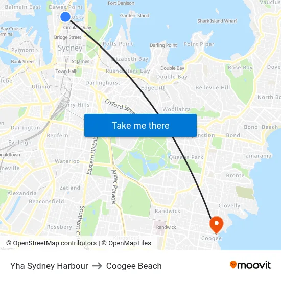 Yha Sydney Harbour to Coogee Beach map