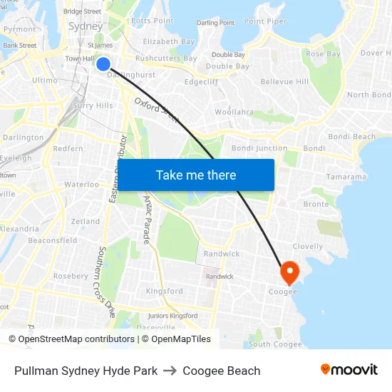 Pullman Sydney Hyde Park to Coogee Beach map