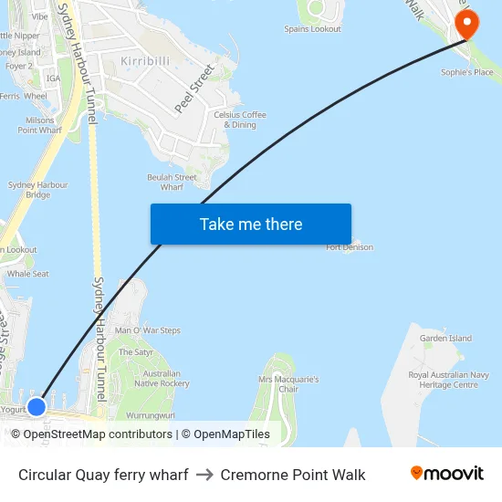 Circular Quay ferry wharf to Cremorne Point Walk map