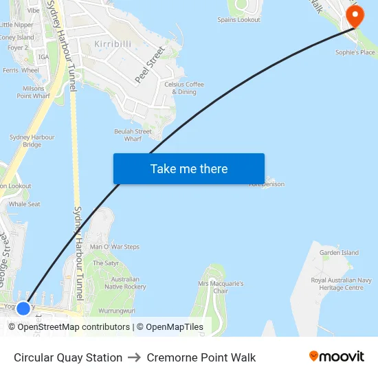 Circular Quay Station to Cremorne Point Walk map